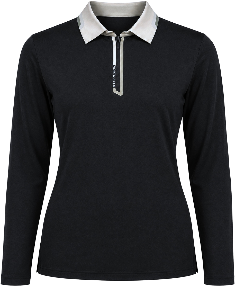 Polo Nữ - Dài Tay - Đen trên nền trung tính
