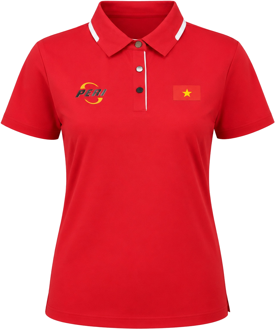 Polo Nữ - Ngắn Tay - Đỏ (Pery + Cờ VN) trên nền trung tính