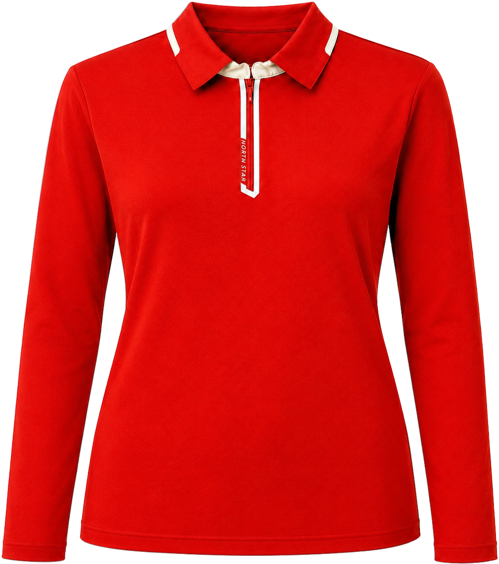 Polo Nữ - Dài Tay -  Đỏ trên nền trung tính