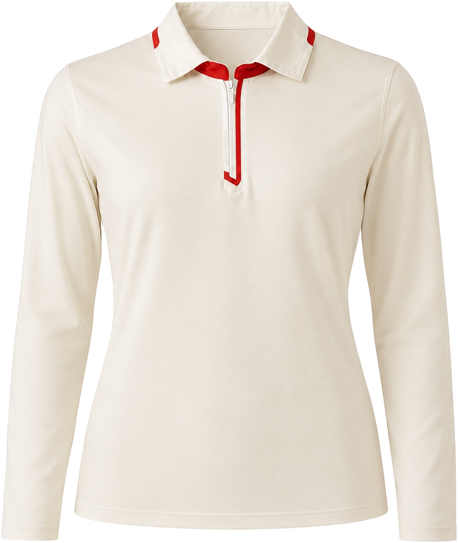 Polo Nữ - Dài Tay - Trắng Kem trên nền trung tính